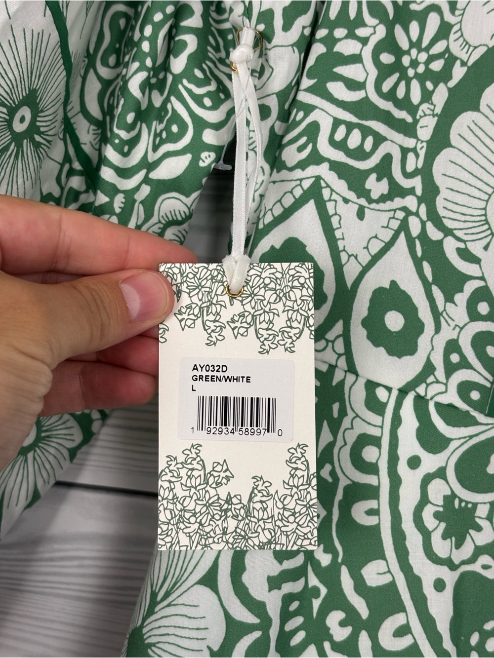 Hyacinth House green and white floral hillsborough midi dress large NWT - Picture 7 of 12